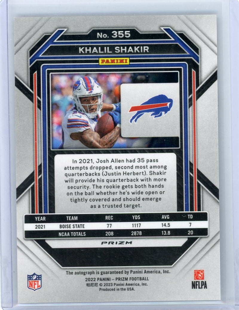 Khalil Shakir 2022 Panini Prizm Rookie Autographs Prizm No Huddle