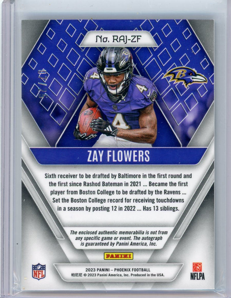 Zay Flowers 2023 Panini Phoenix RPS Rookie Auto Jersey Green Prime 