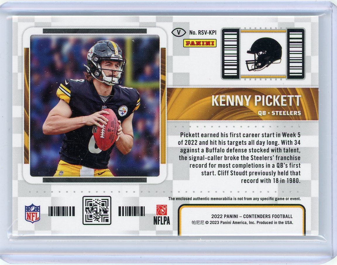 Kenny Pickett 2022 Panini Contenders Season Ticket jersey relic rookie card green parallel