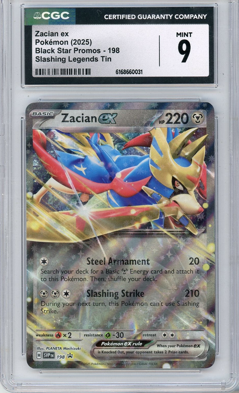 Zacian ex Pokemon Slashing Legends Tin Black Star Promo #198 CGC 9