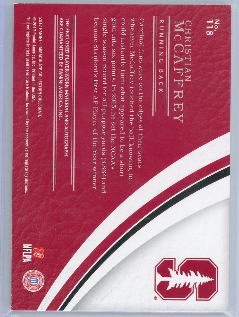 Christian McCaffrey 2017 Panini Immaculate Collegiate RPA #'d 04/25