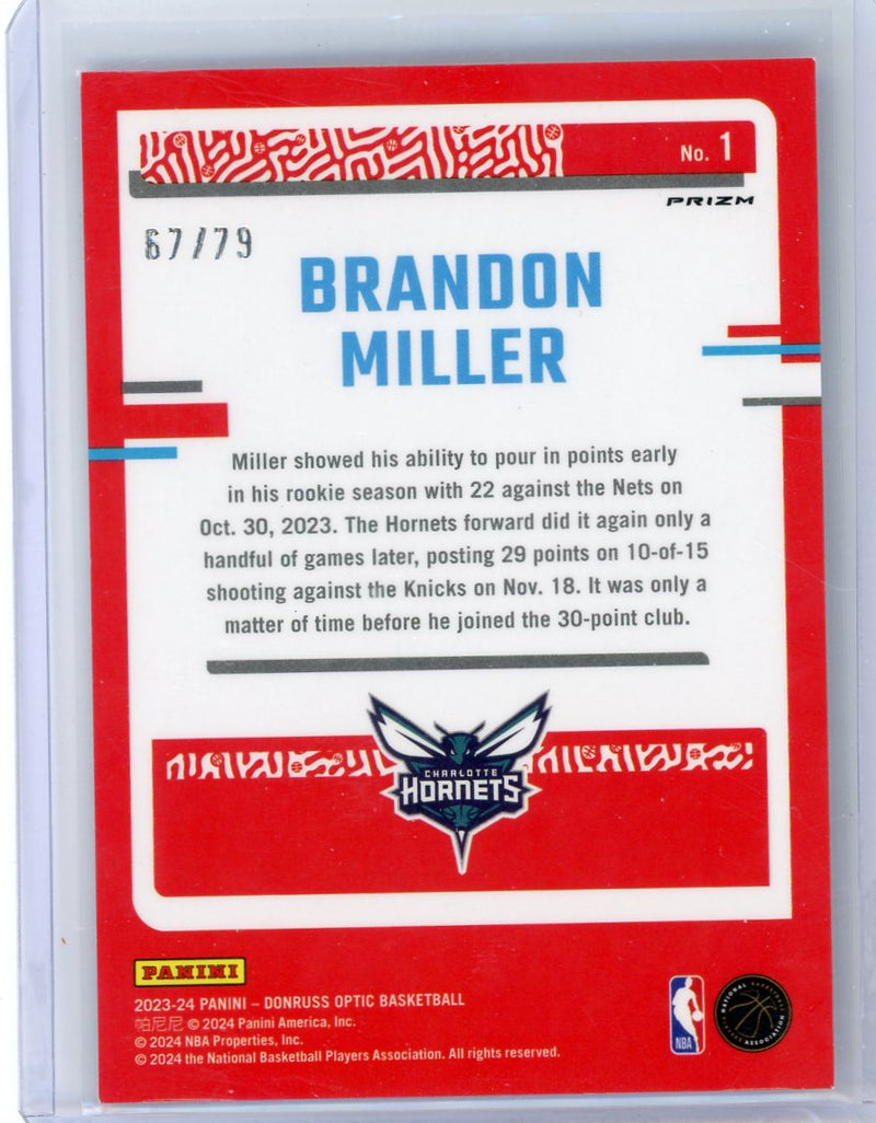Brandon Miller 2023-24 Donruss Optic The Rookies Pink Velocity 