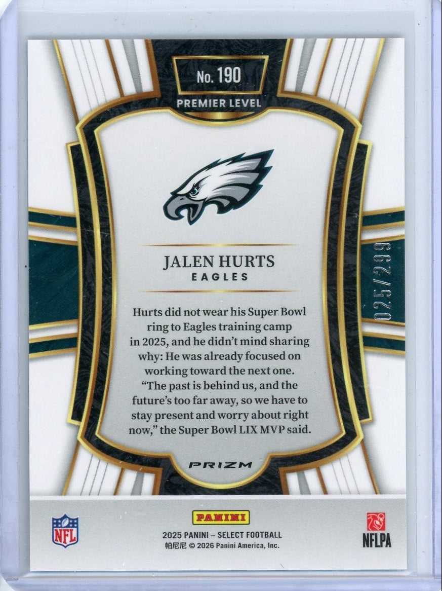 Jalen Hurts 2025 Panini Select Premier Level Red White & Blue Prizm #'d 025/299