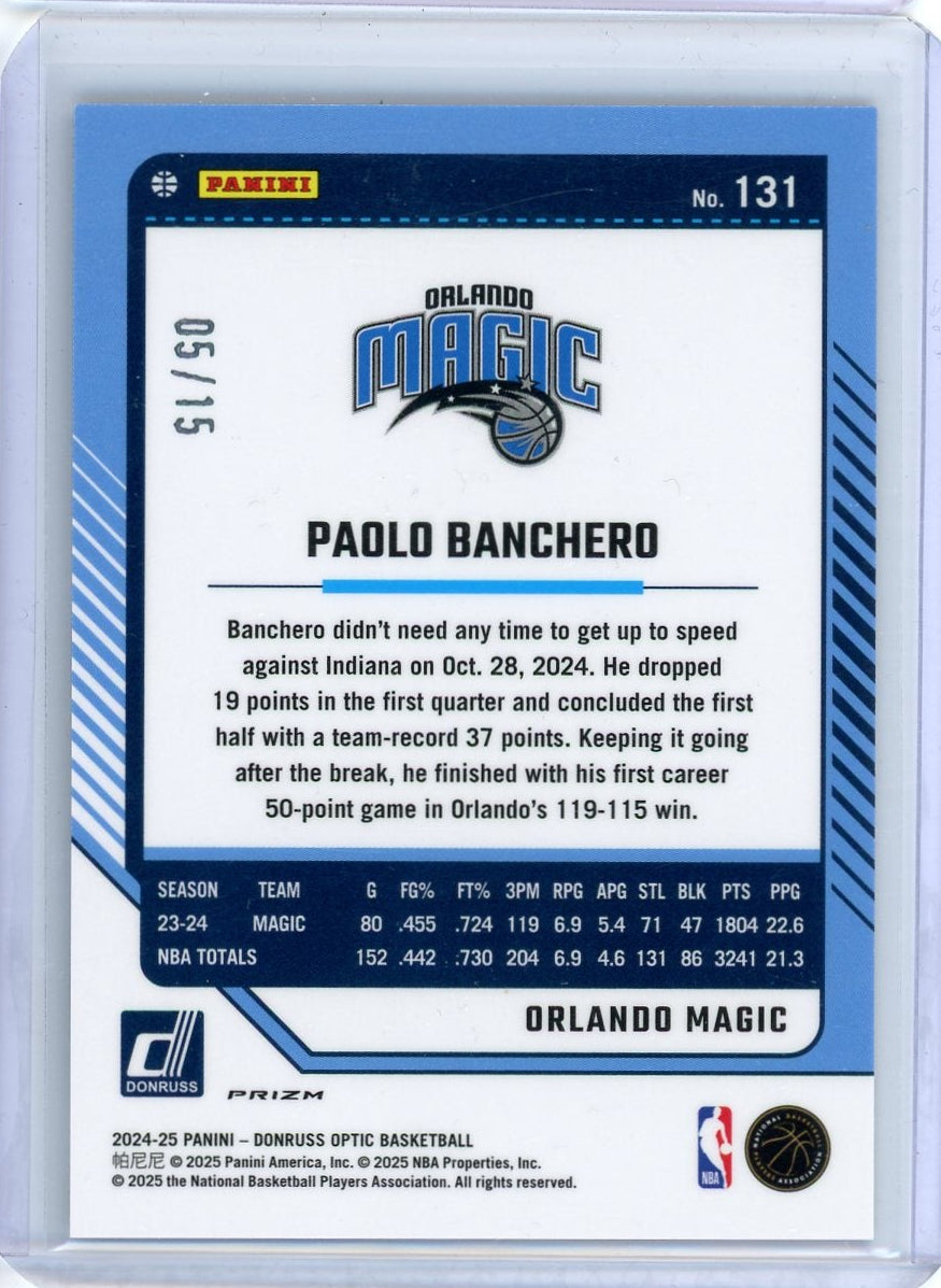 Paolo Banchero 2025 Panini Donruss Optic Black Pandora Prizm #'d 05/15
