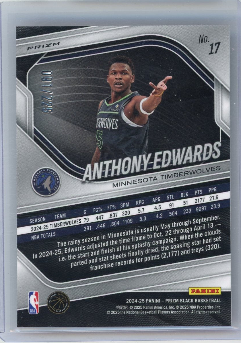 Anthony Edwards 2025 Panini Prizm Black Basketball Prizm #'d 091/225