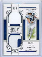 Tyler Warren 2025 Panini National Treasures Sunday Treasures relic rc #'d 31/99