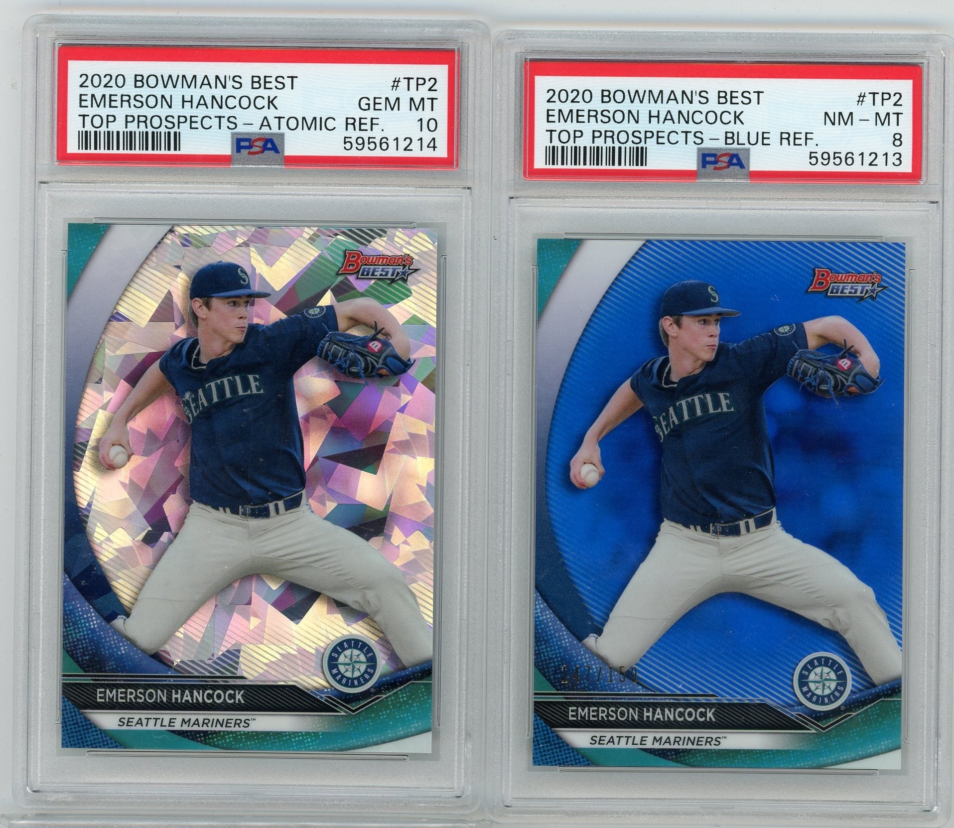 Emerson Hancock 2020 Bowman's Best Atomic PSA 10 + Blue ref. /150 PSA 8 2-card lot