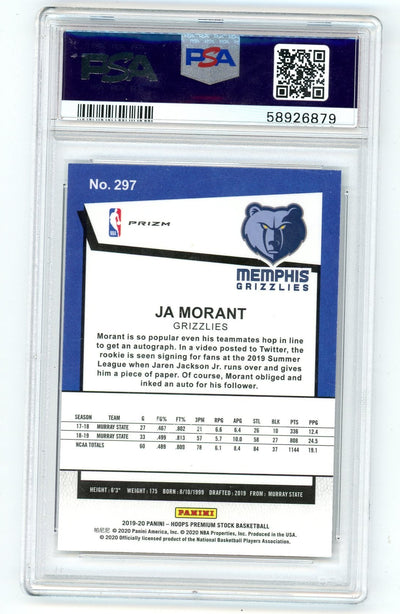 Ja Morant 2019 Panini Hoops Premium Stock purple disco prizm rookie card PSA 10