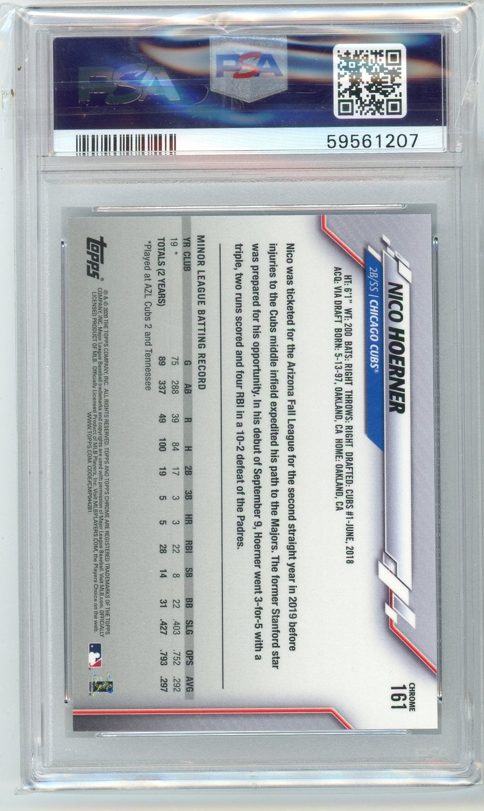Nico Hoerner 2020 Topps Ben Baller Chrome rookie card PSA 10
