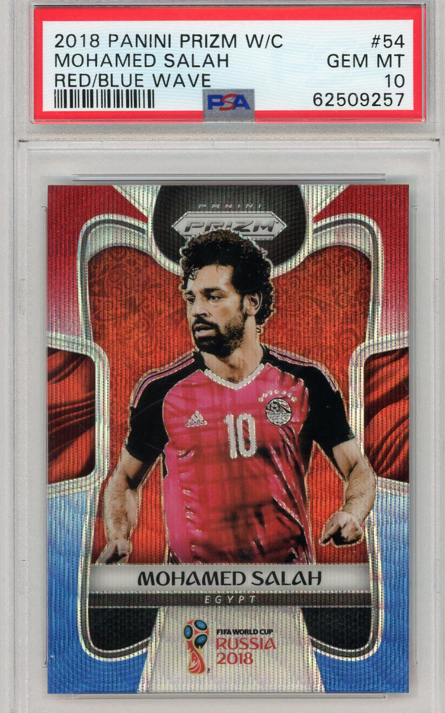 Mohamed Salah 2018 Panini Prizm World Cup Red and Blue Wave Prizm PSA 10