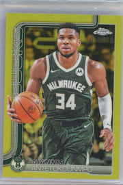 Giannis Antetokounmpo 2025 Topps Chrome Yellow Refractor #'d 015/275