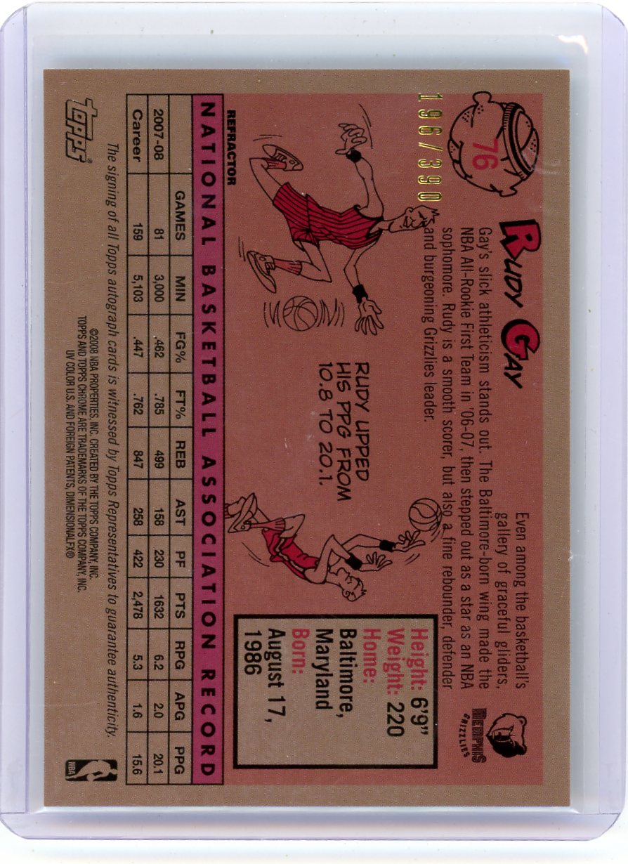 Rudy Gay 2008-09 Topps Chrome '58-'59 Variation Refractor Autograph #'d 196/390