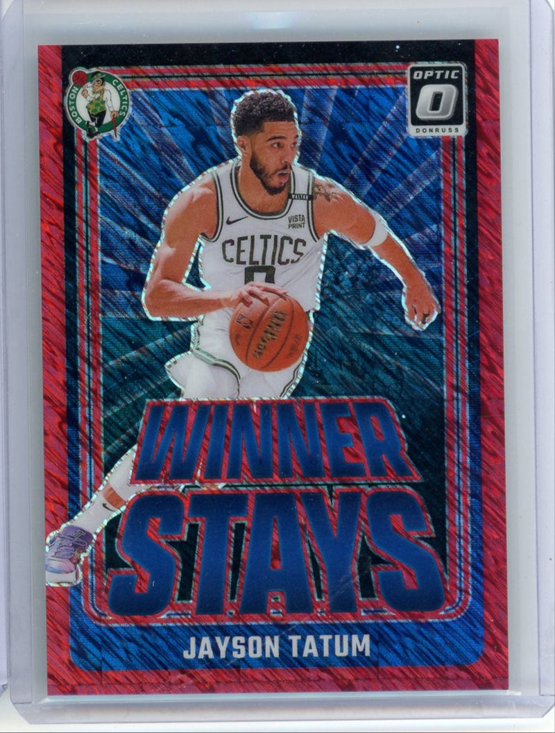 Jayson Tatum 2024-25 Panini Donruss Optic Winner Stays red shimmer prizm 