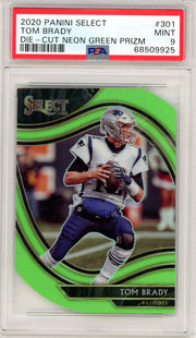 Tom Brady 2020 Panini Select #301 die-cut neon green prizm PSA 9