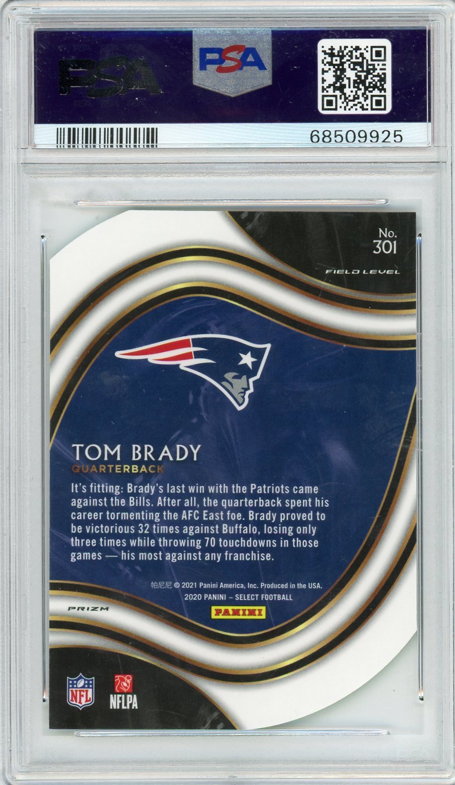 Tom Brady 2020 Panini Select #301 die-cut neon green prizm PSA 9