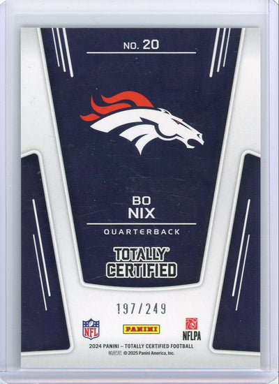Bo Nix 2024 Panini Totally Certified red mirror rookie card #'d 197/249
