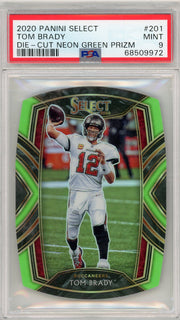Tom Brady 2020 Panini Select #201 die-cut neon green prizm PSA 9