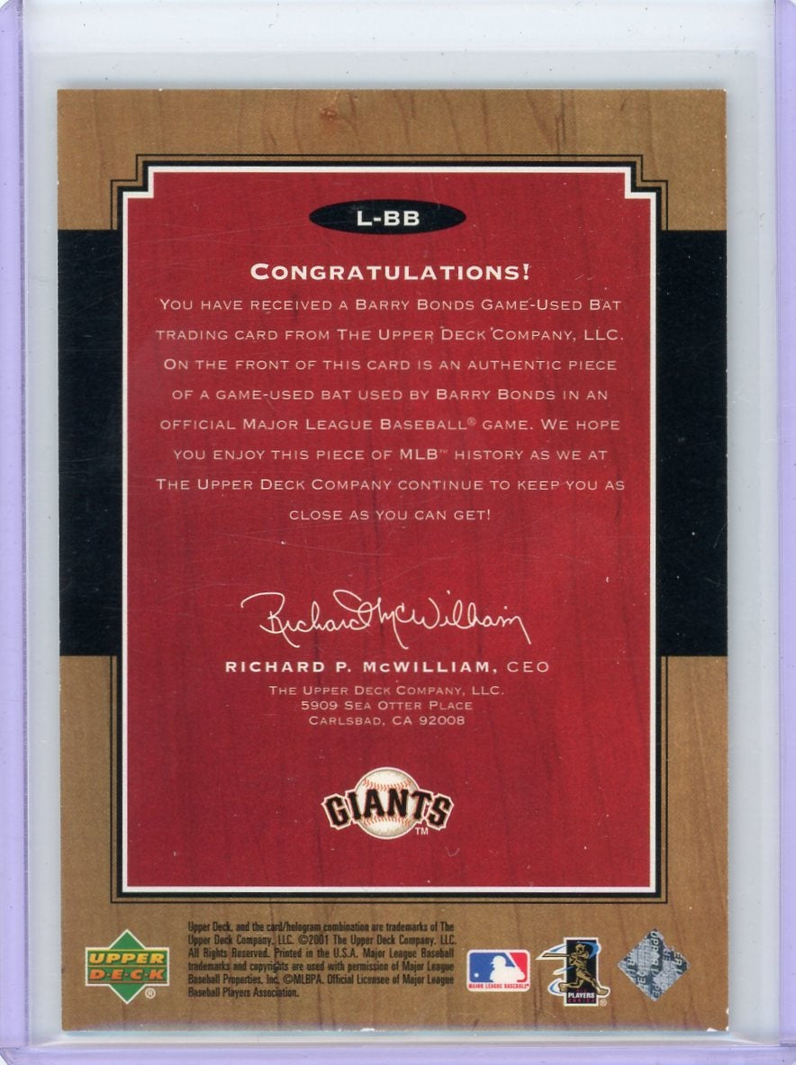 Barry Bonds 2001 Upper Deck Legends Legendary Lumber Bat Relic