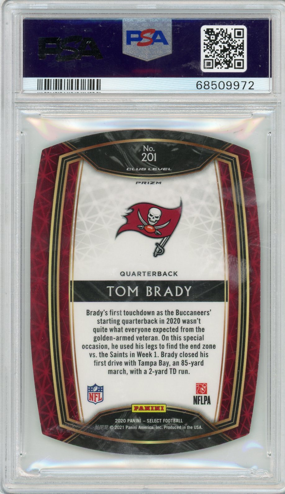 Tom Brady 2020 Panini Select #201 die-cut neon green prizm PSA 9