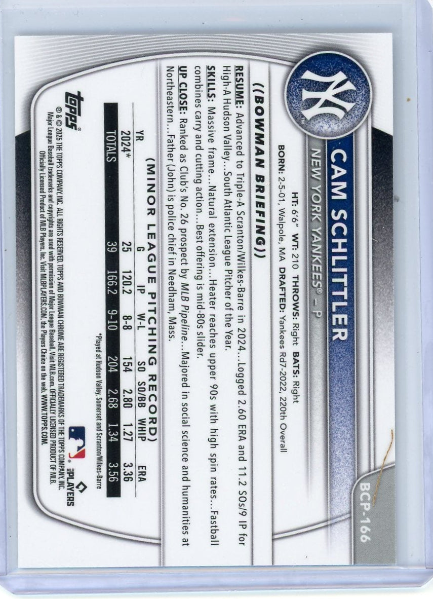 Cam Schlittler 2025 Bowman Chrome 1st Bowman Mojo