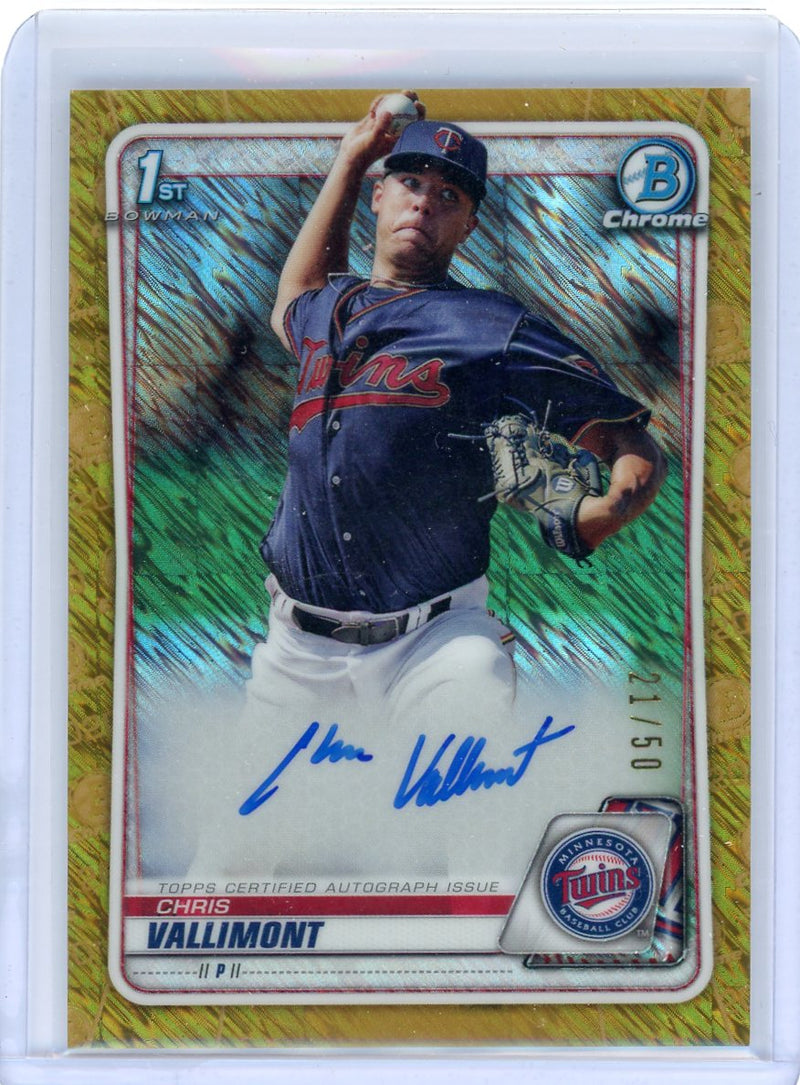 Chriss Vallimont 2020 1st Bowman Chrome gold shimmer autograph 