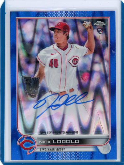Nick Lodolo 2022 Topps Chrome blue lava ref. autograph rookie card #'d 063/150