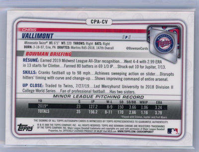 Chriss Vallimont 2020 1st Bowman Chrome gold shimmer autograph #'d 21/50