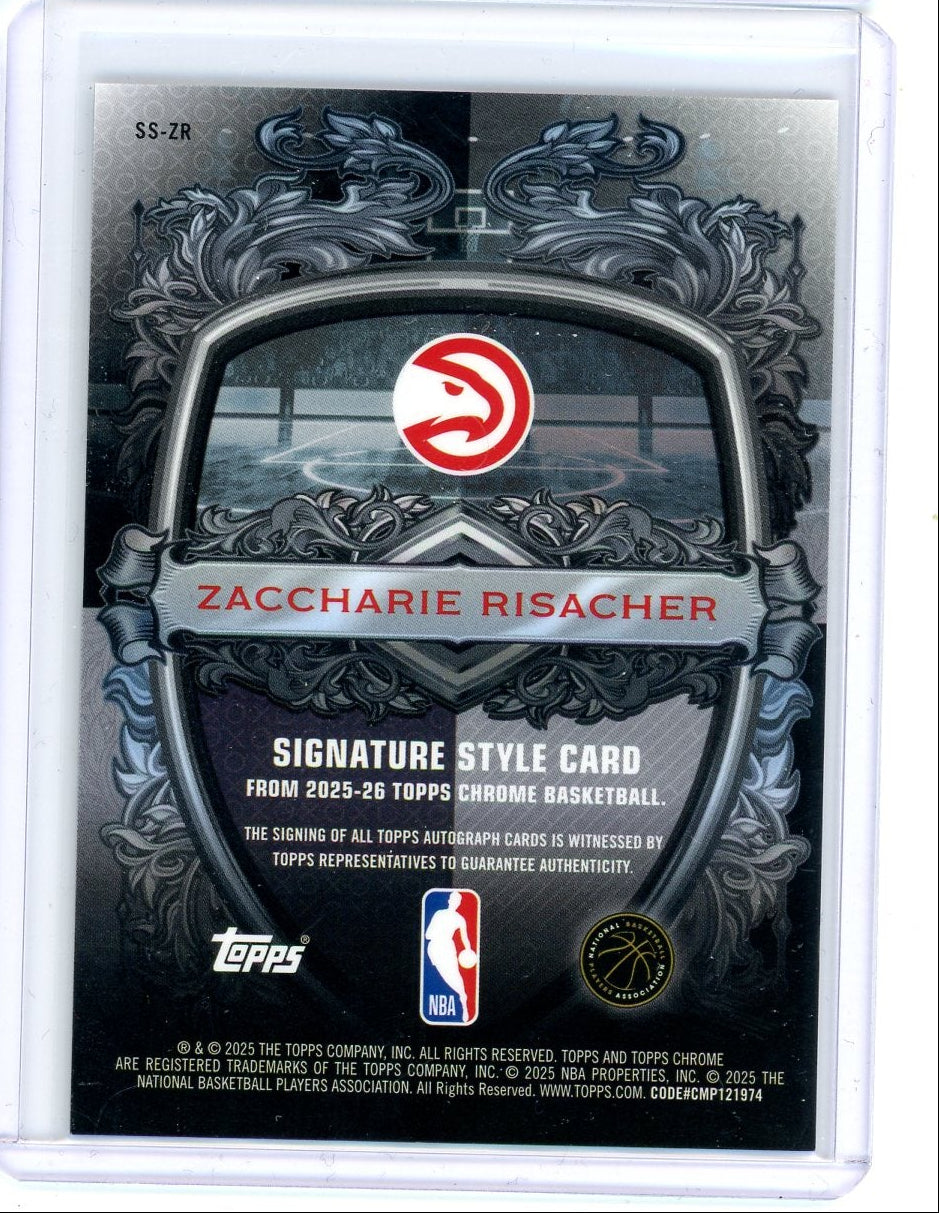 Zaccharie Risacher 2025 Topps Chrome Signature Style Refractor Auto