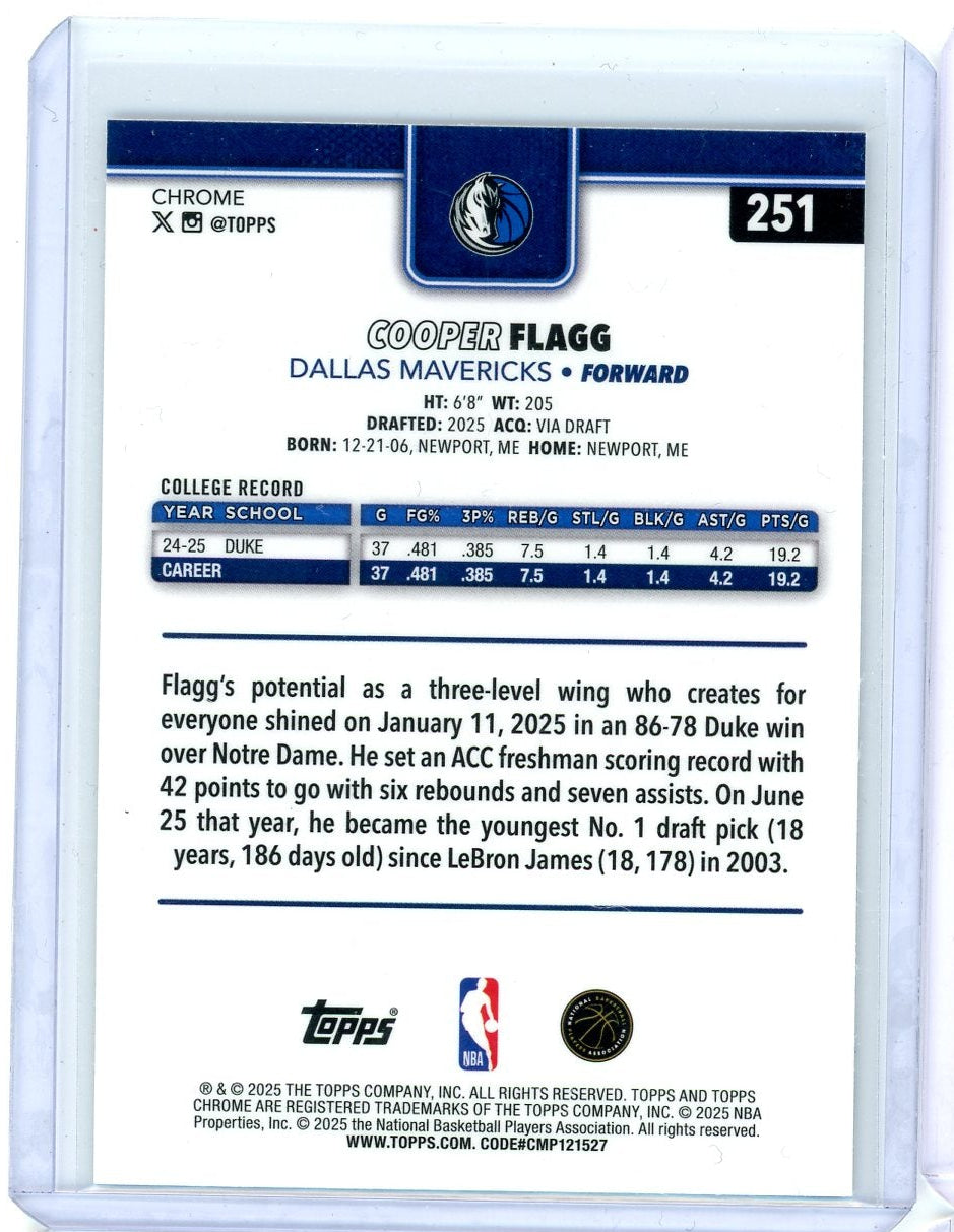 Cooper Flagg 2025 Topps Chrome Pulsar Refractor RC