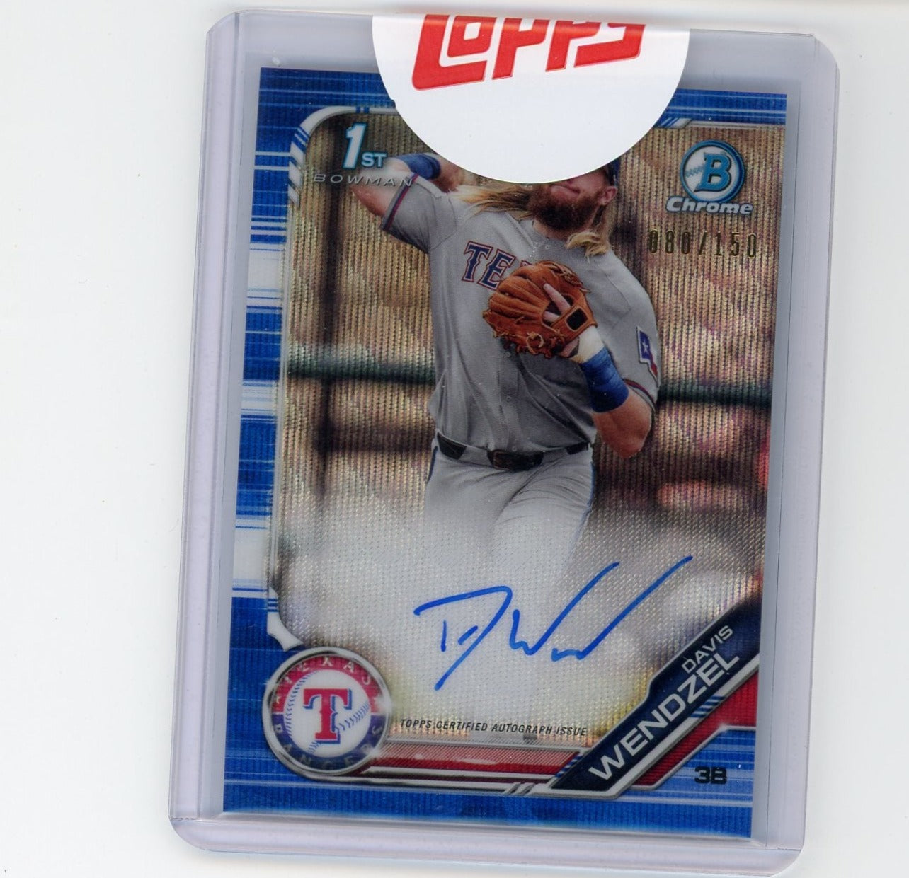 Davis Wendzel 2019 1st Bowman Chrome blue wave autograph #'d 080/150