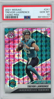 Trevor Lawrence 2021 Panini Mosaic Camo Pink prizm NFL Debut rookie card PSA 10