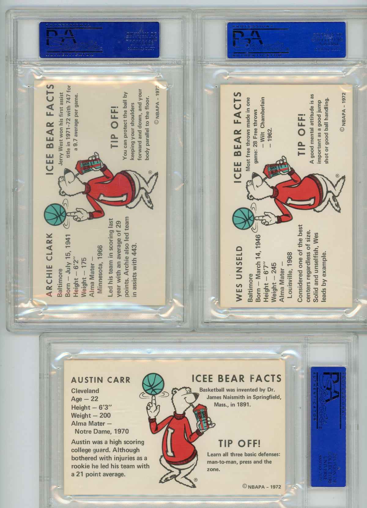1972 Icee Bear Basketball Complete 20-card Set (19 PSA 9's, 1 PRO 9.5)