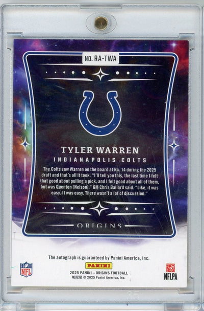 Tyler Warren 2025 Panini Origins autograph rookie card gold #'d 03/10