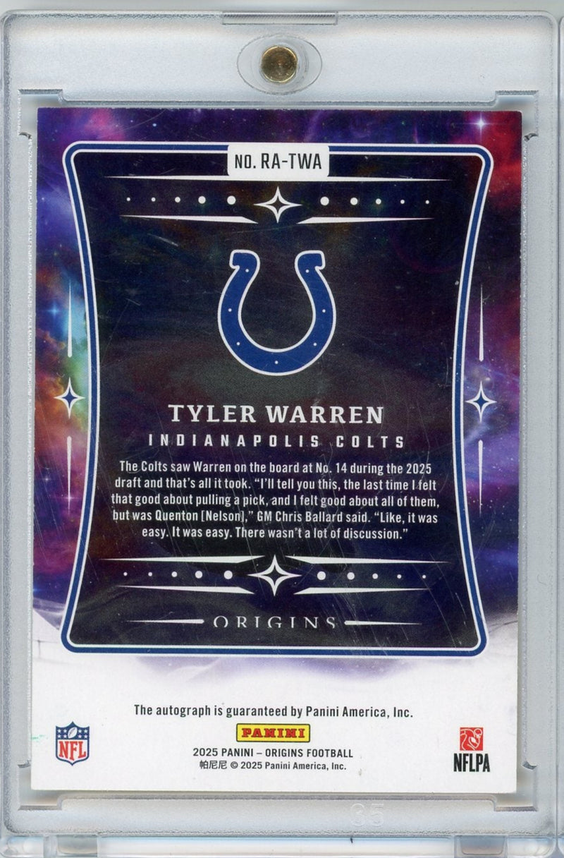 Tyler Warren 2025 Panini Origins autograph rookie card gold 