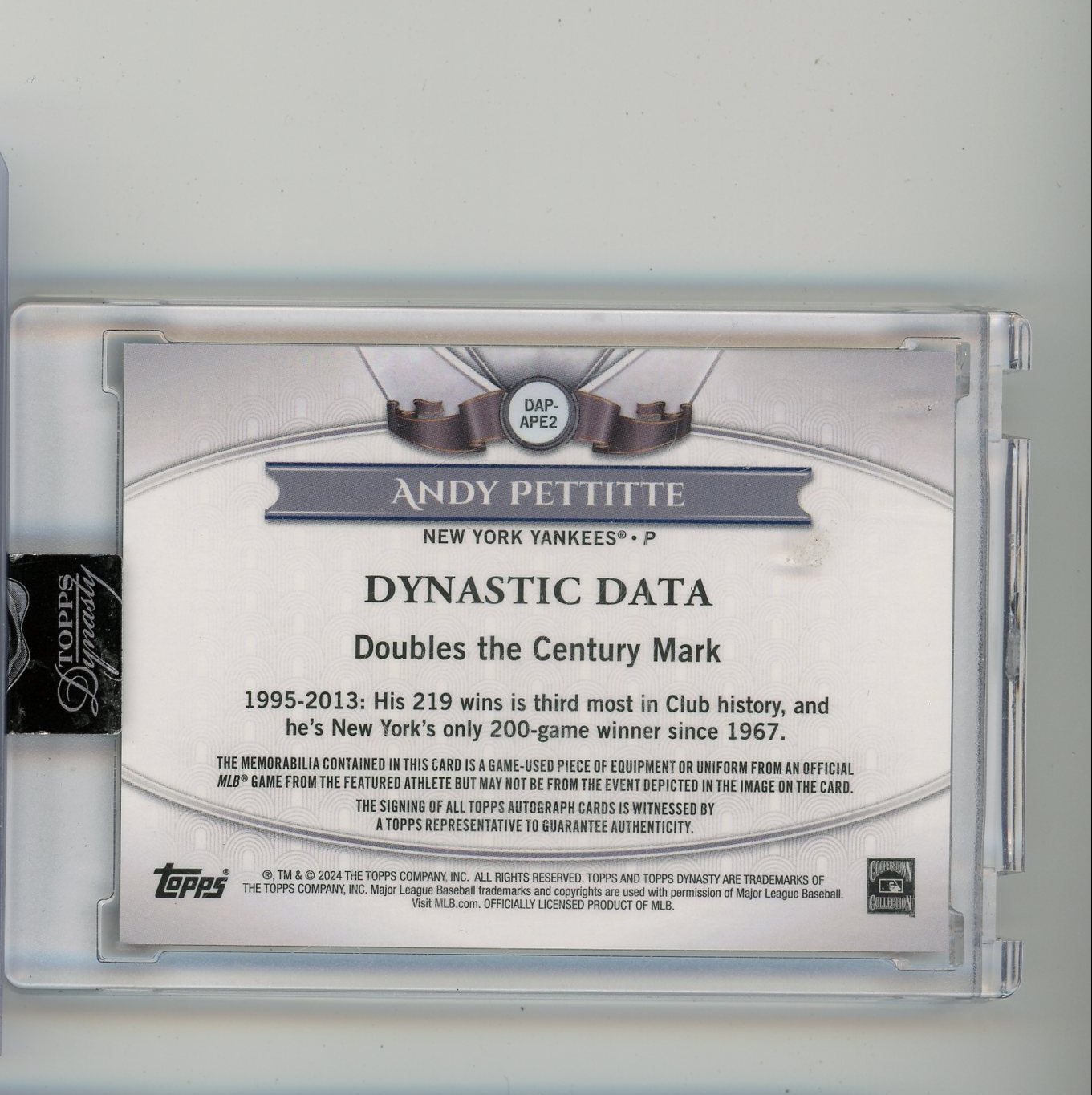 Andy Pettitte 2024 Topps Dynasty Dynastic Data autograph relic #'d 04/10