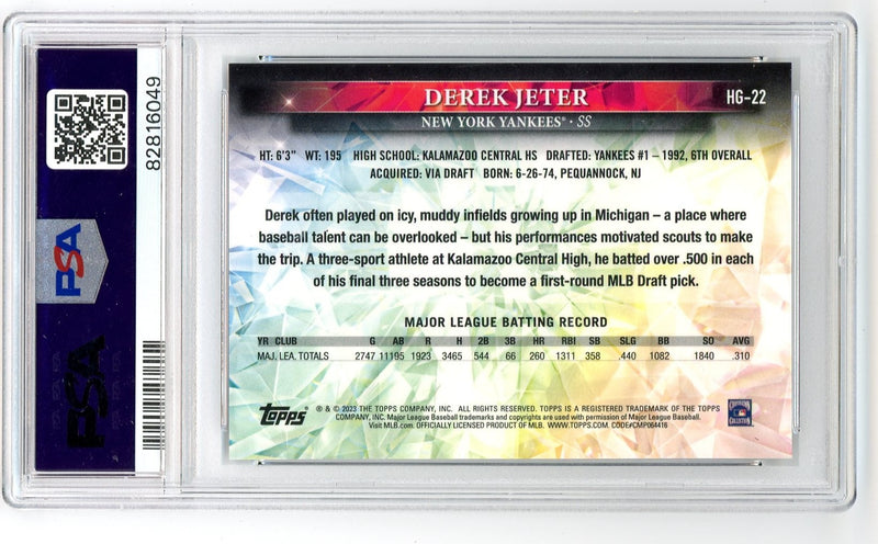 Derek Jeter 2023 Topps Chrome Hidden Gems SSP PSA 10