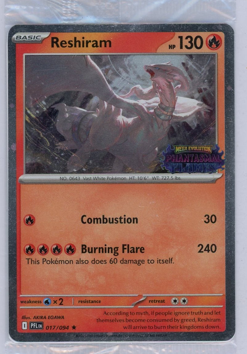 Reshiram Pokémon Phantasmal Flames Stamped Promo #017/094 (Sealed)