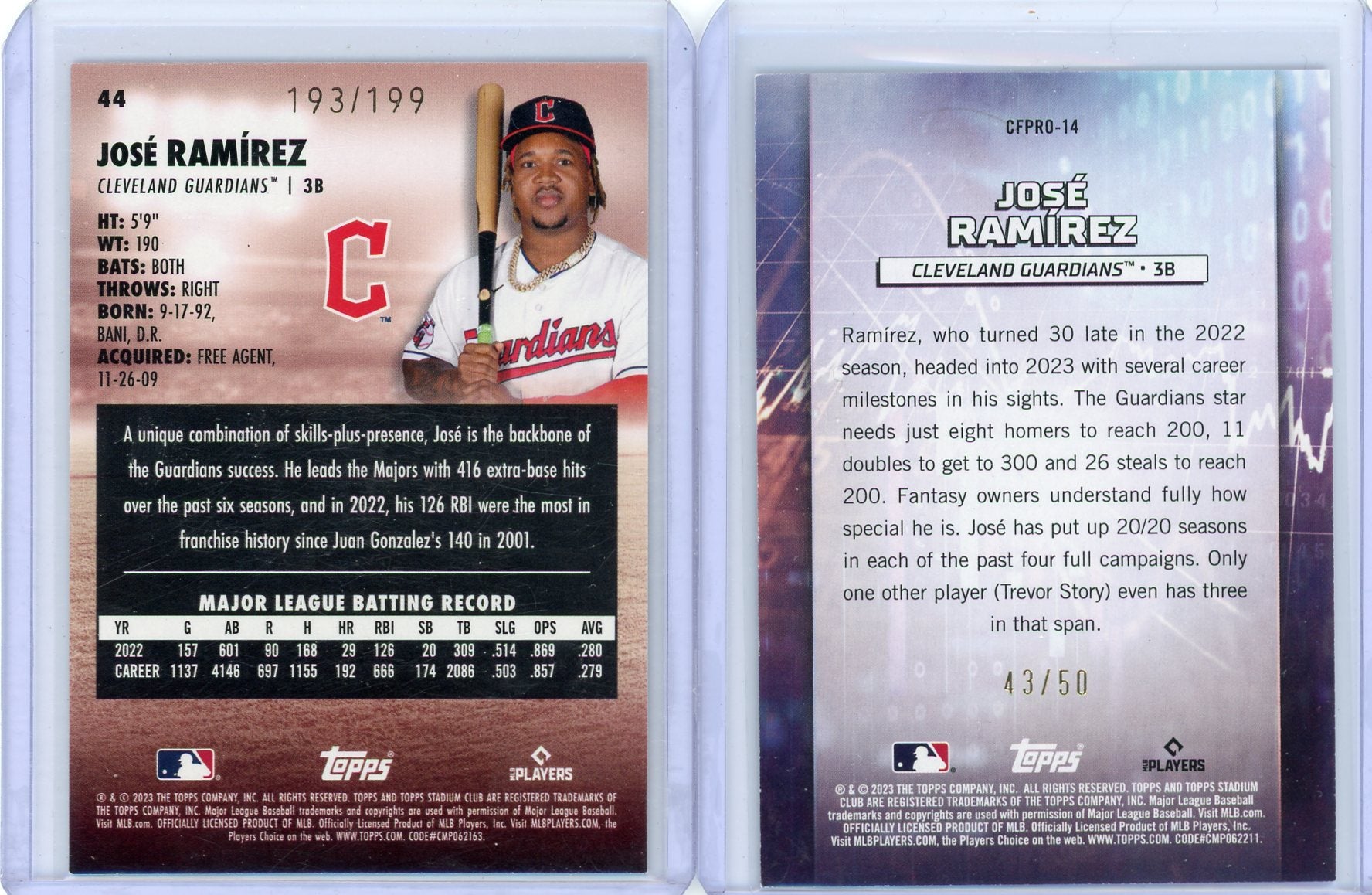 Jose Ramirez 2023 Topps Stadium Club 2x lot /50 /199