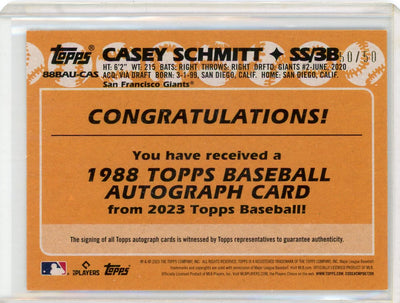 Casey Schmitt 2023 Topps 35th Anniversary gold autograph rookie card #'d 50/50