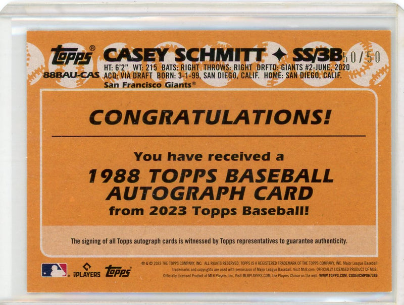Casey Schmitt 2023 Topps 35th Anniversary gold autograph rookie card 