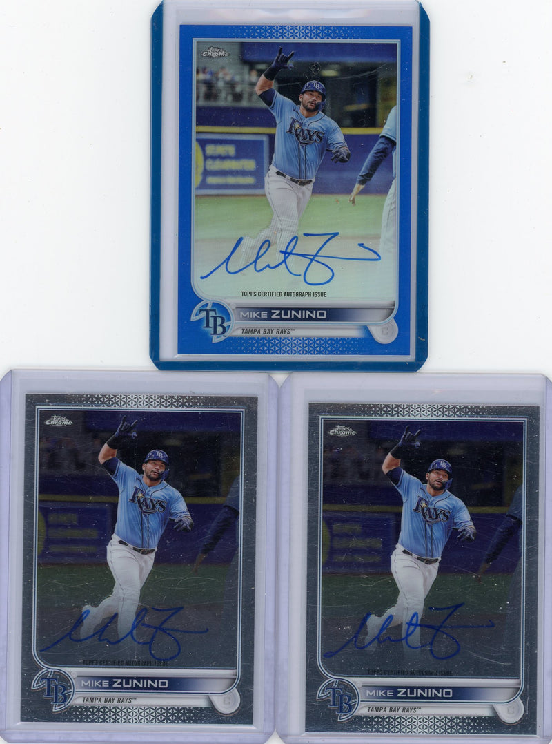 Mike Zunino 2022 Topps Chrome 3x autograph lot (2x base, 1x blue /150)