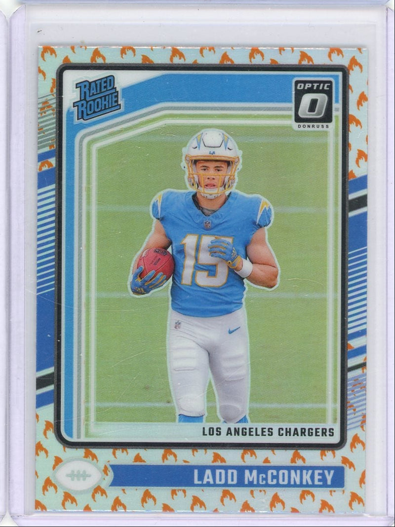 Ladd McConkey 2024 Panini Donruss Optic Fire Emoji prizm rookie card