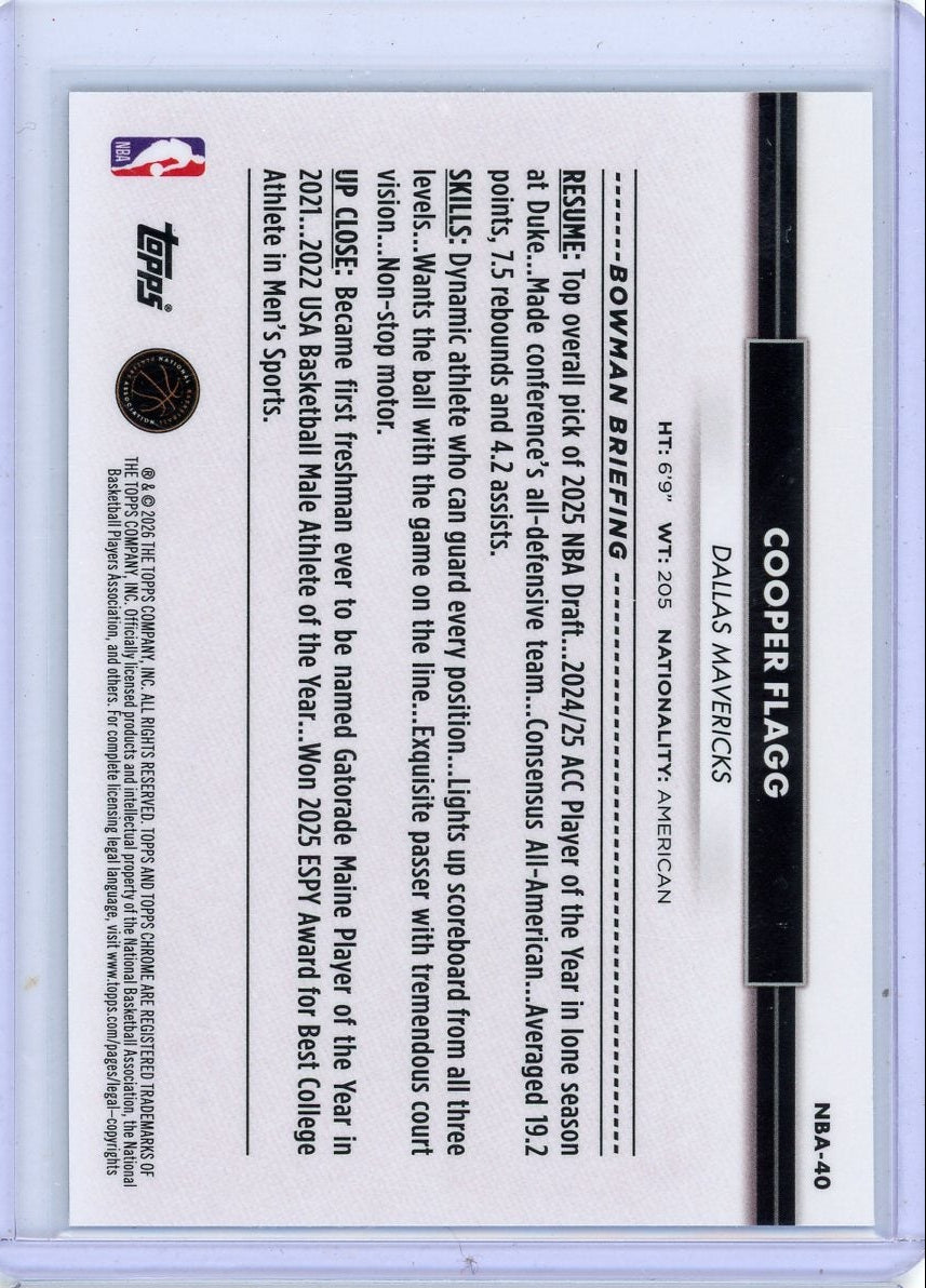 Cooper Flagg 2025-26 Topps Chrome NSCC ref. RC