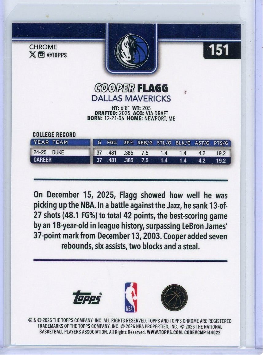 Cooper Flagg 2025-26 Topps Chrome Update Skylight ref. RC