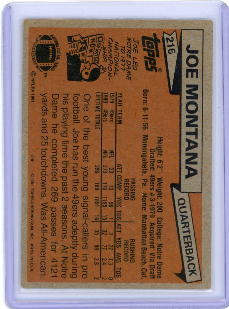 Joe Montana 1981 Topps rookie card 