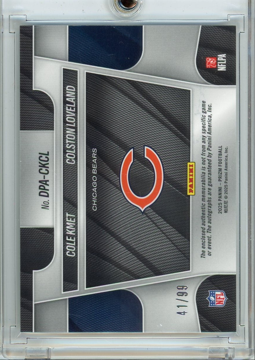 Colston Loveland/Cole Kmet 2025 Panini Prizm Dual Patch Auto #'d 41/99