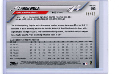 Aaron Nola 2020 Topps Independence Day SP #'d 07/76