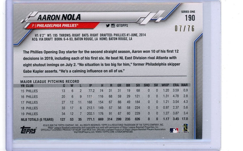 Aaron Nola 2020 Topps Independence Day SP 
