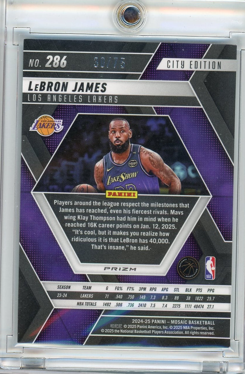LeBron James 2024-25 Panini Mosaic City Edition blue fluorescent #'d 30/75