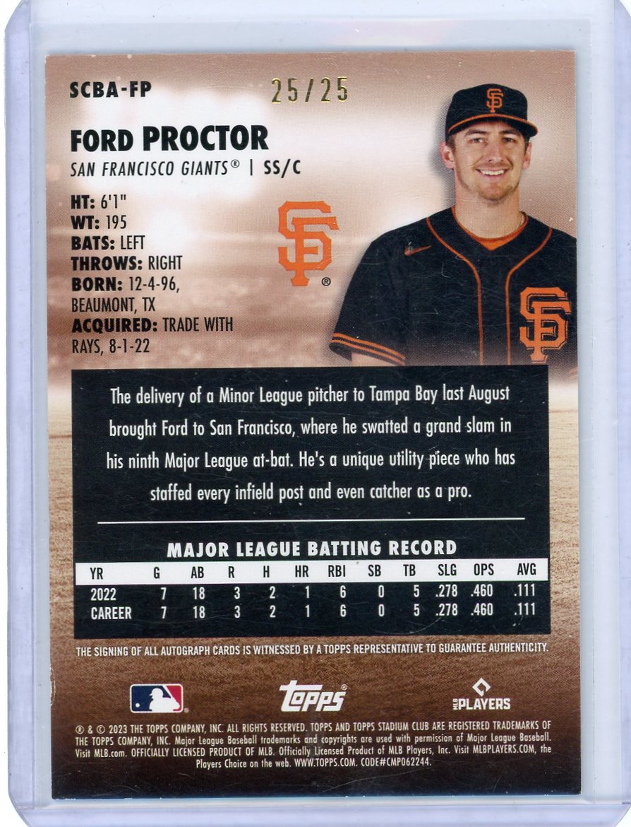 Ford Proctor 2023 Topps Stadium black autograph rookie card #'d 25/25